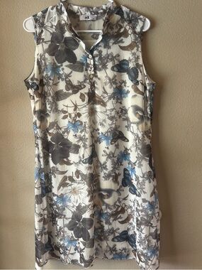 adL Floral Butterfly Shift dress in Cream, Blue & Gray